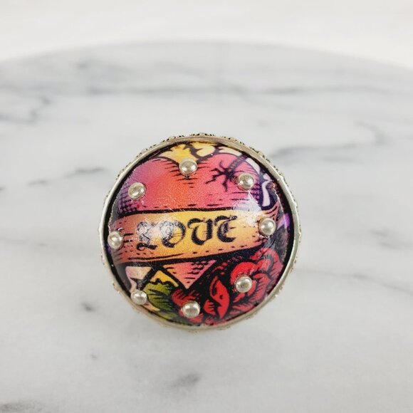 LOVE Tattoo Print Round Chunky Thick Ring‎ - Picture 4 of 7